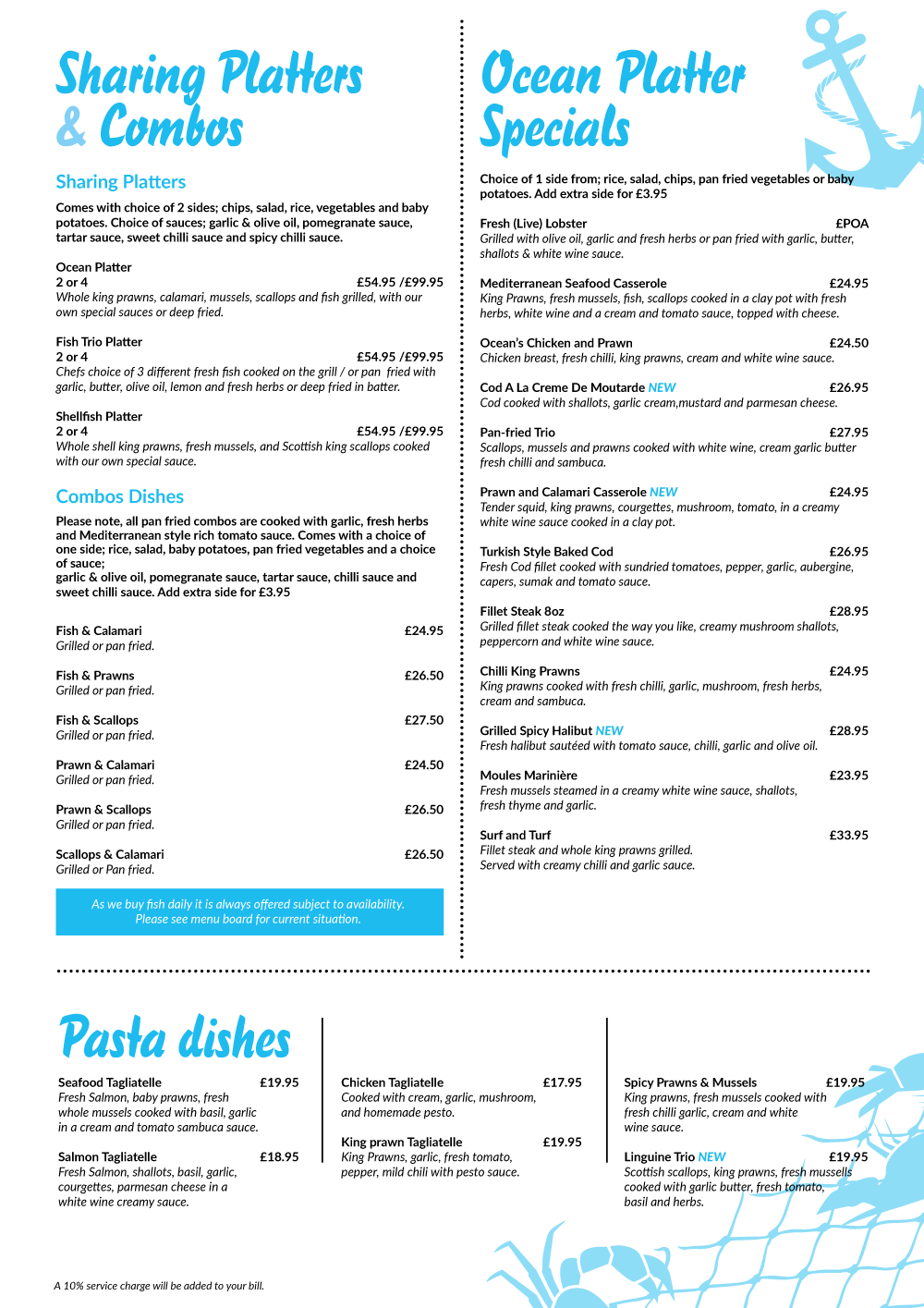 Ocean Fish Platter menu — Platters, Specials & Pasta (page 2)