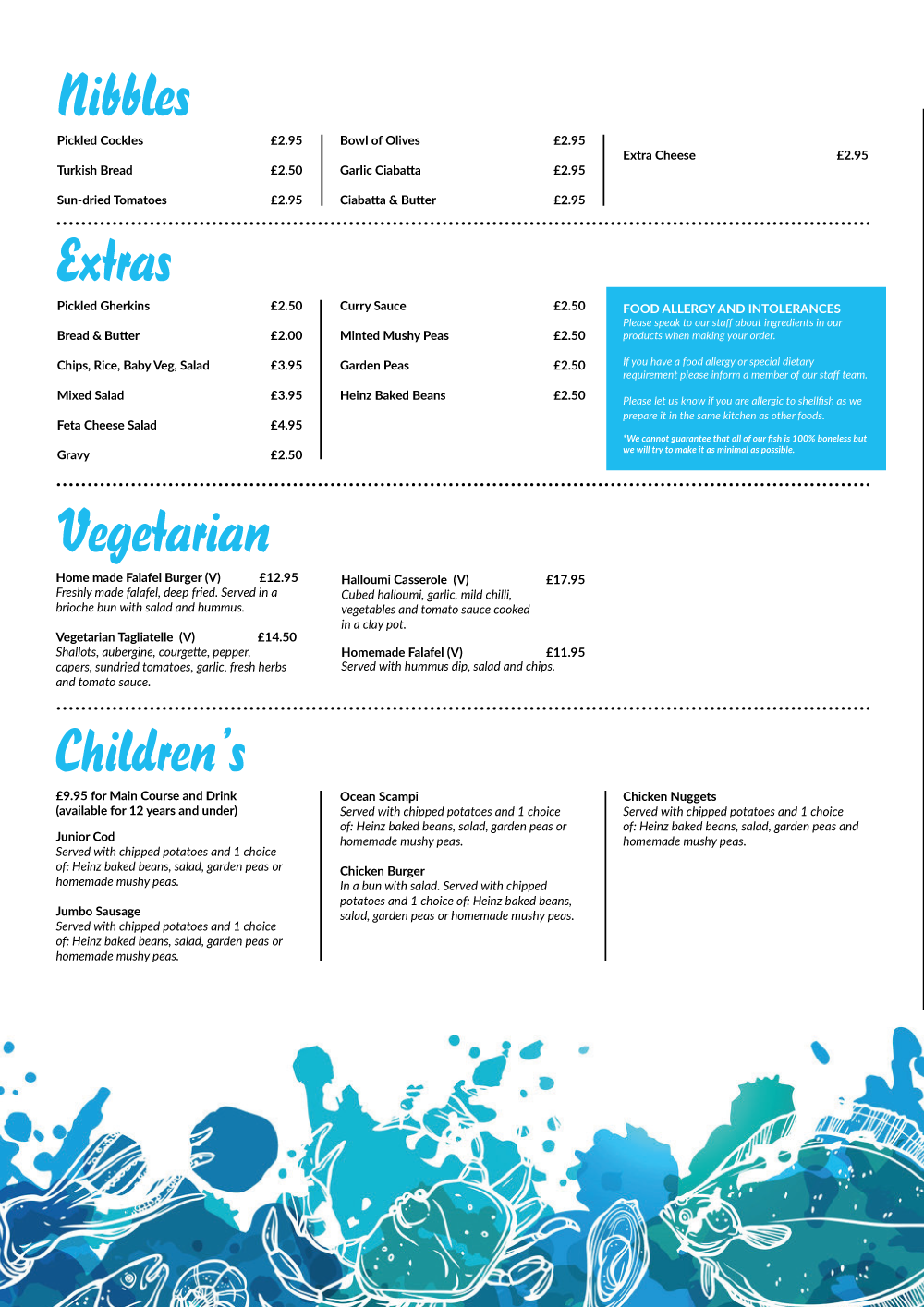 Ocean Fish Platter menu — Nibbles, Veggie & Kids (page 3)