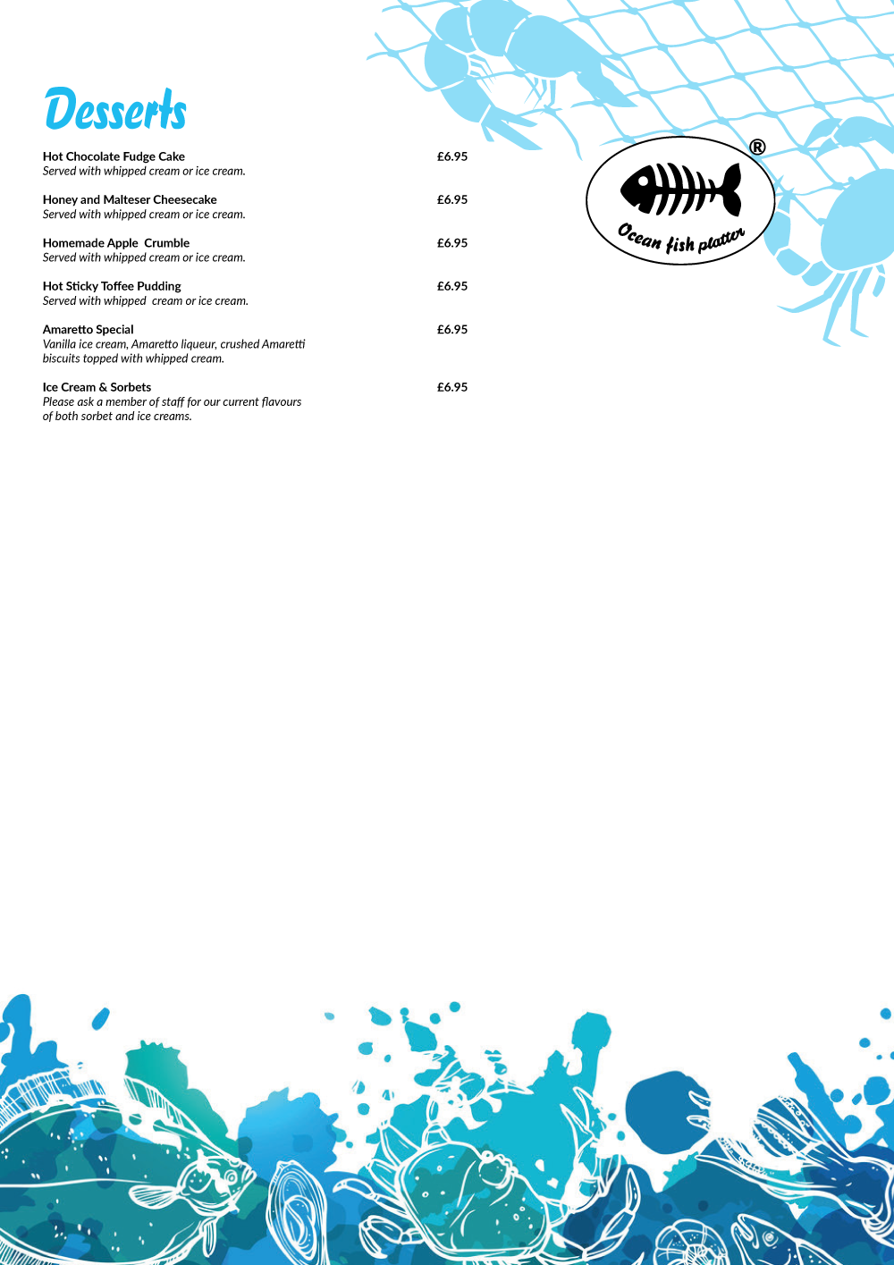 Ocean Fish Platter menu — Desserts (page 4)